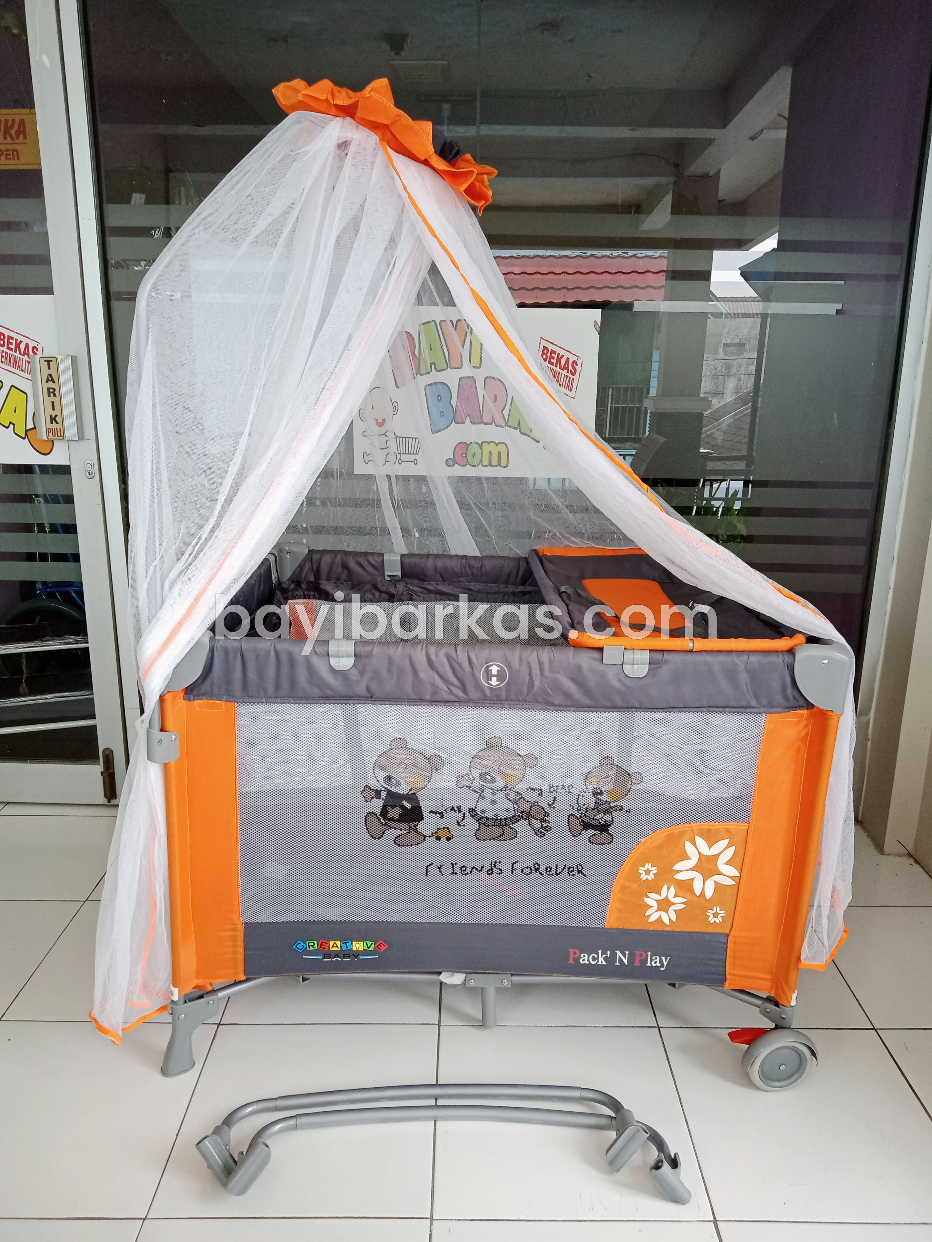 Box Bayi / Tempat Tidur Bayi Parasut 'CREATIVE BABY 808 R" Abu Orange *SECOND (BP. KFA)